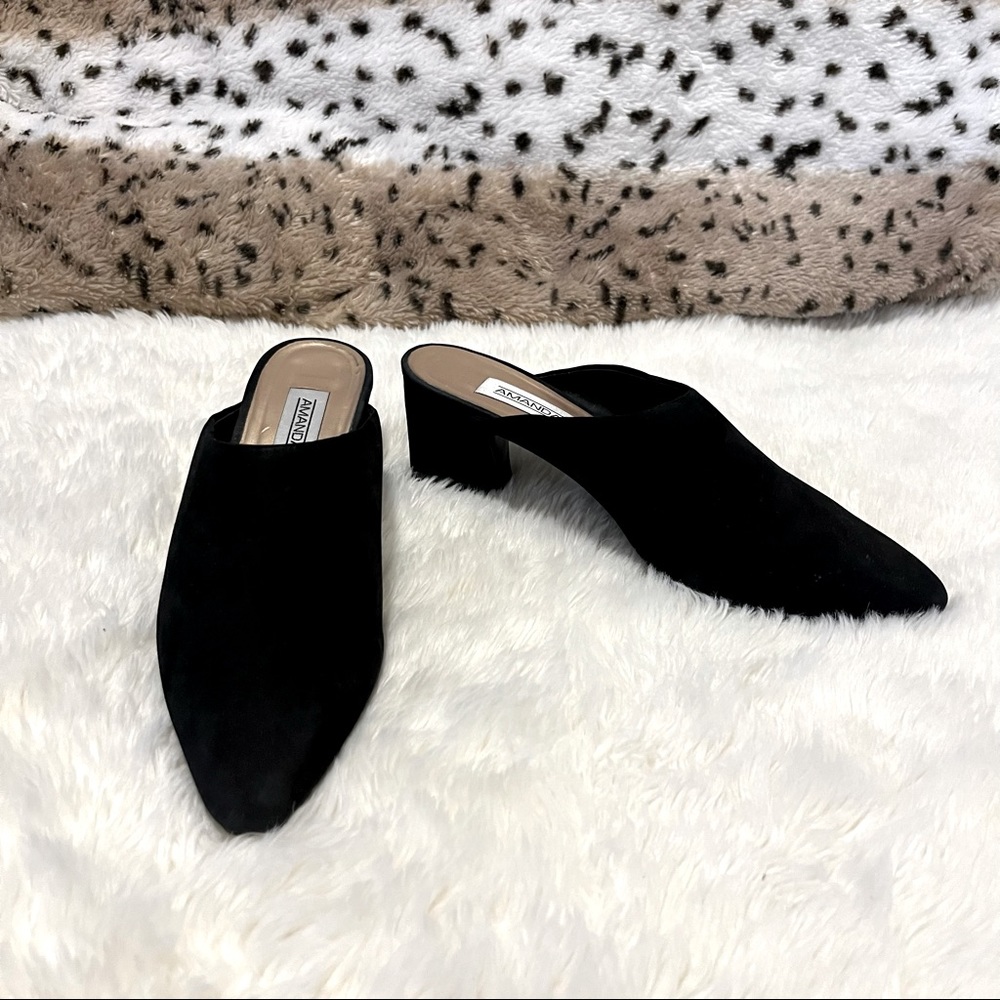 Amanda Smith Black Suede Pointy Sandy Heeled Mule Shoes Sz 8